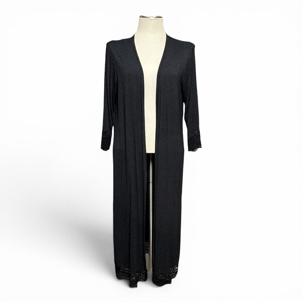 Soma Lace Polka Dot Open Front Kimono Robe Black White Medium